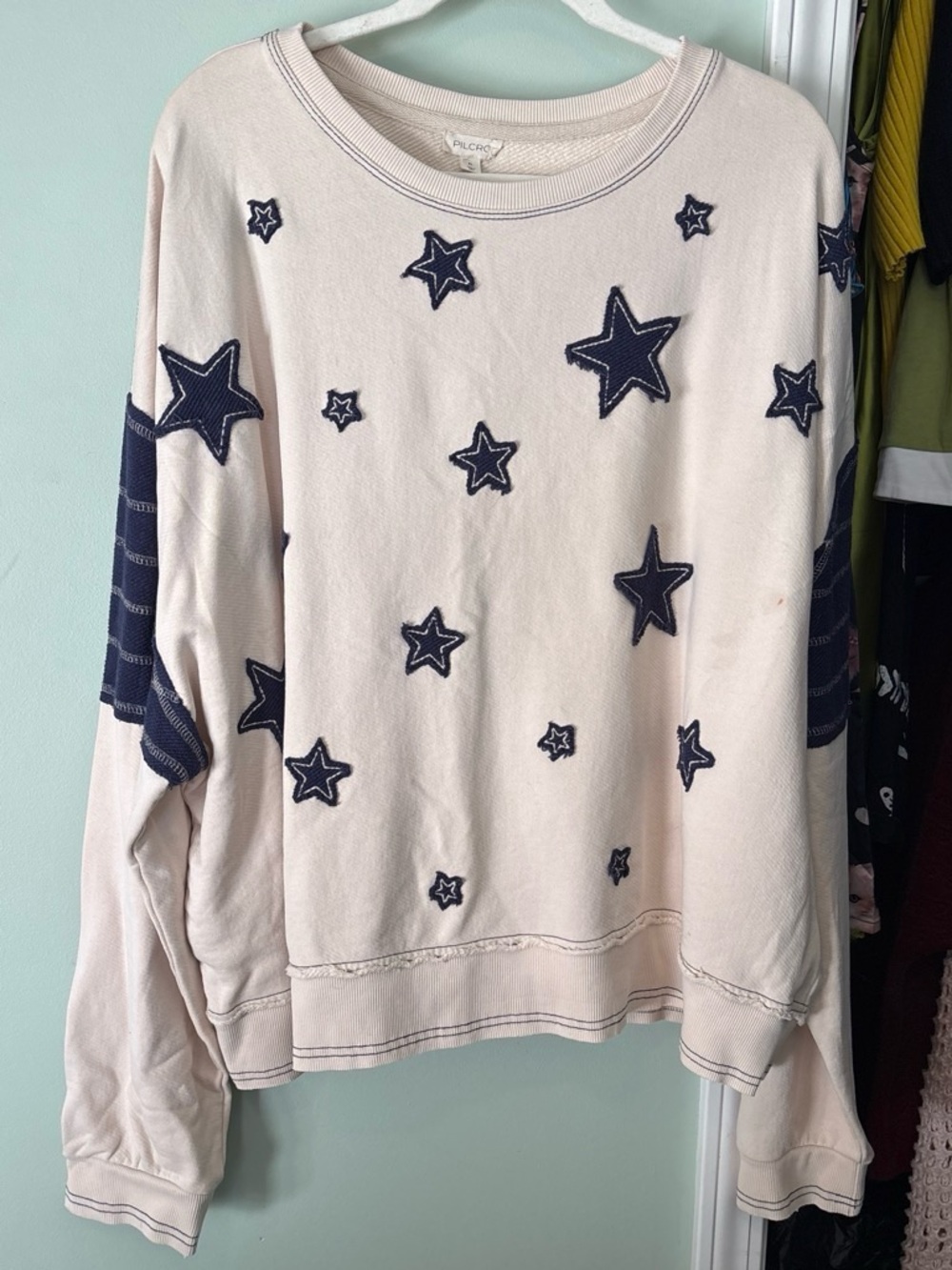 Pilcro Cream Star-Embroidered Women's Sweater